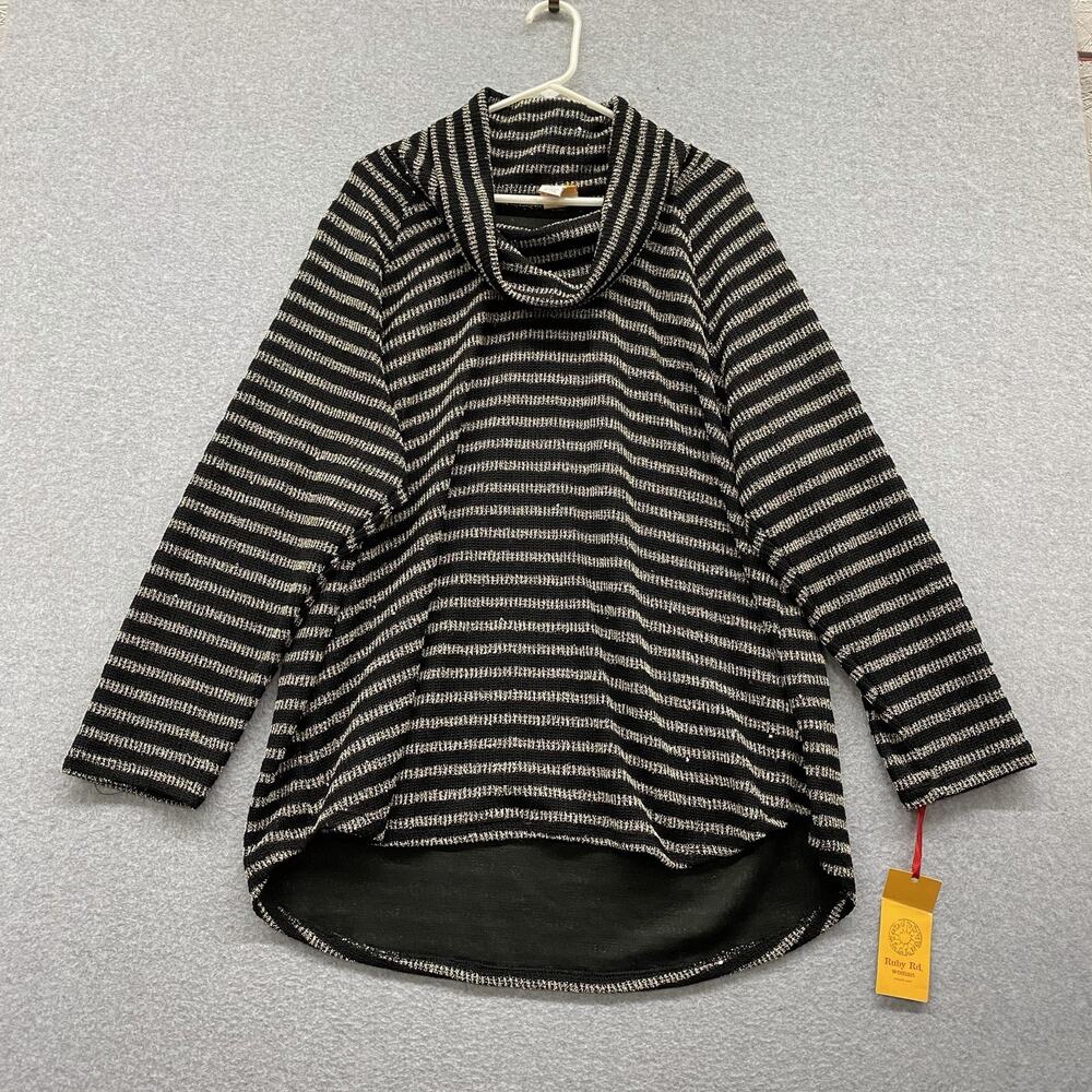 Ruby Rd Woman 3X Black Beige Striped Cowl Neck Tunic Top NWT Plus Size